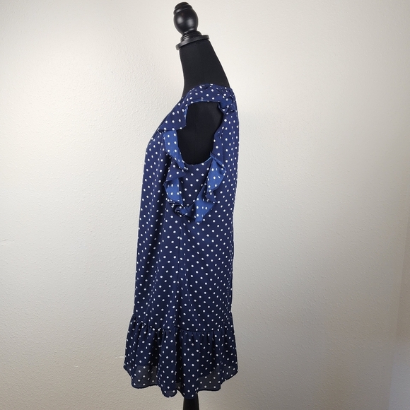 J. Crew Blue and White Flutter Sleeves Midi Length Polka Dot Dress Size S - Picture 4 of 10